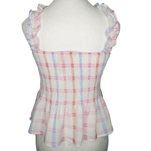 NWT Blu Pepper Size M White Multicolor Smocked Peplum Tank Top - Picture 2 of 7